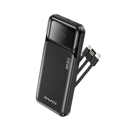 Awei PA-91 10000mah 22.5W Fast Charging Power Bank with Built‑in Cable