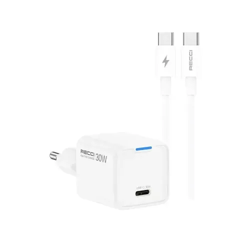 Recci RC112E 30W GaN Fast Charger Adapter with Type C Cable