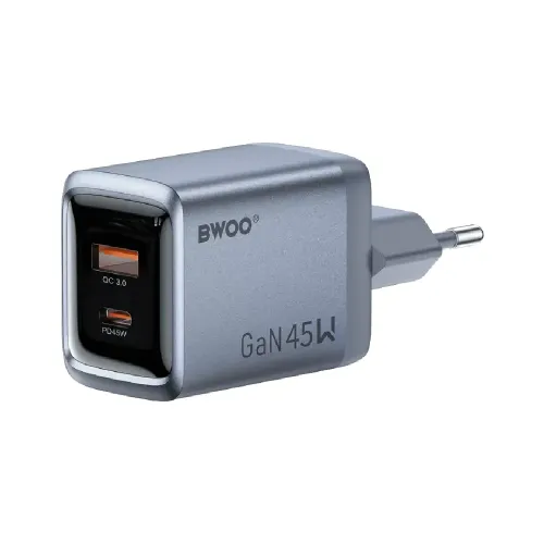 BWOO BO-CDA240 45W GaNex 2-Port Fast Charger Adapter BWOO BO-CDA240 45W GaNex 2-Port Fast Charger Adapter