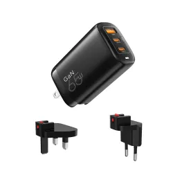 Vyvylabs GAN65FST-02 GaN Fast Charger 65W A+2C Adapter (US+EU+UK plug) Vyvylabs GAN65FST-02 GaN Fast Charger 65W A+2C Adapter (US+EU+UK plug)