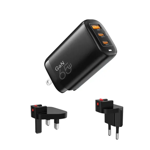 Vyvylabs GAN65FST-02 GaN Fast Charger 65W A+2C Adapter (US+EU+UK plug) Vyvylabs GAN65FST-02 GaN Fast Charger 65W A+2C Adapter (US+EU+UK plug)