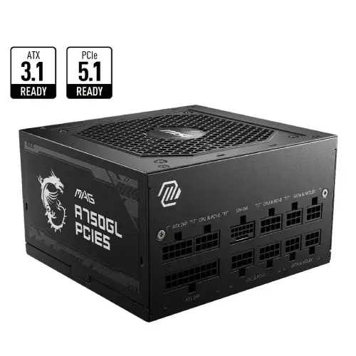 MSI MAG A750GL PCIE5 750W 80 Plus Gold Full Modular Power Supply MSI MAG A750GL PCIE5 750W 80 Plus Gold Full Modular Power Supply