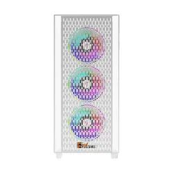 PC Power Flow White Mesh Mid Tower ATX Gaming Casing with Power Supply