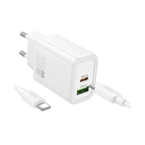 Hoco N61 Gentle 20W Dual Port Charger Adapter with Type-C to Type-C Cable Hoco N61 Gentle 20W Dual Port Charger Adapter with Type-C to Type-C Cable