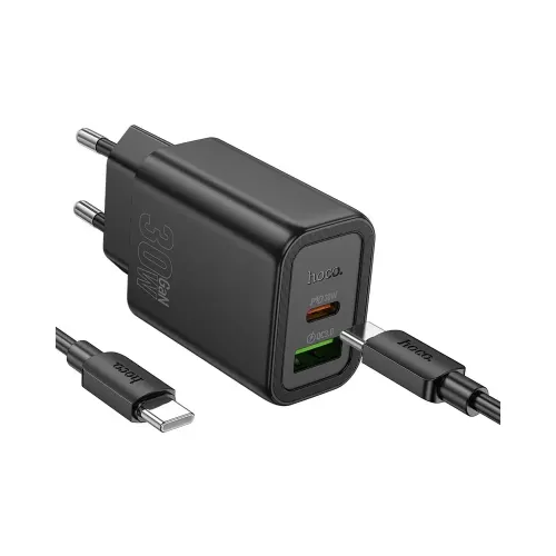 Hoco N63 Gentle 30W Dual Port Charger Adapter with Type-C to Type-C Cable Hoco N63 Gentle 30W Dual Port Charger Adapter with Type-C to Type-C Cable
