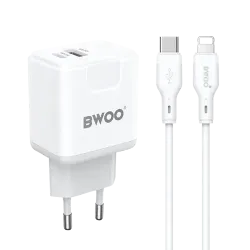BWOO BO-CDA157C-L 20W 2 Port Fast Charger Adapter With Cable BWOO BO-CDA157C-L 20W 2 Port Fast Charger Adapter With Cable
