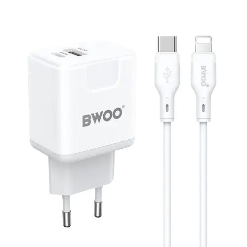 BWOO BO-CDA157C-L 20W 2 Port Fast Charger Adapter With Cable BWOO BO-CDA157C-L 20W 2 Port Fast Charger Adapter With Cable