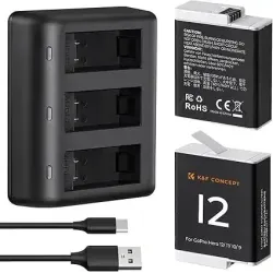 K&F Concept Go Pro Hero 12 Dual battery with Three-Slot LED charger K&F Concept Go Pro Hero 12 Dual battery with Three-Slot LED charger