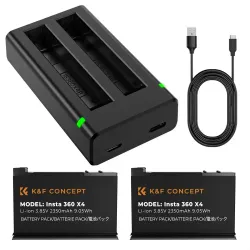 K&F Concept Insta 360 X4 2350mAh Camera Battery and Dual Slot Charger Kit K&F Concept Insta 360 X4 2350mAh Camera Battery and Dual Slot Charger Kit