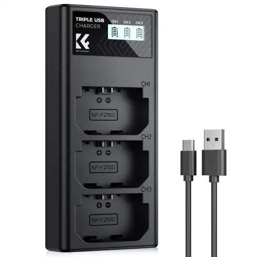 K&F Concept NP-FZ100 3-Slot Camera Battery Charger With Display