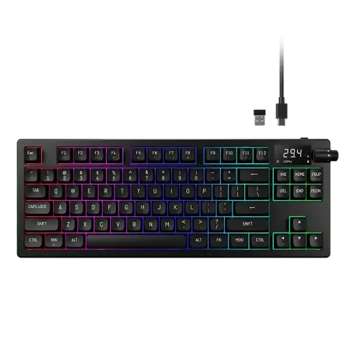 Gamdias HERMES M7 HYBRID RGB Red Switch Tri-Mode Mechanical Keyboard With Display