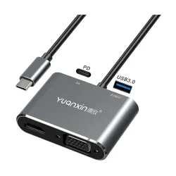 Yuanxin X-3402 Type-C Male to HDMI VGA USB PD Female Converter Yuanxin X-3402 Type-C Male to HDMI VGA USB PD Female Converter