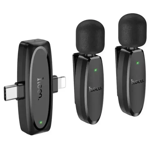 Hoco L15 Type C & Lightning Dual Mic Lavalier Wireless Microphone Black Hoco L15 Type C & Lightning Dual Mic Lavalier Wireless Microphone Black