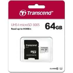 Transcend 64GB Micro SD UHS-I U1 Memory Card with Adapter (TS64GUSD300S-A) Transcend 64GB Micro SD UHS-I U1 Memory Card with Adapter (TS64GUSD300S-A)