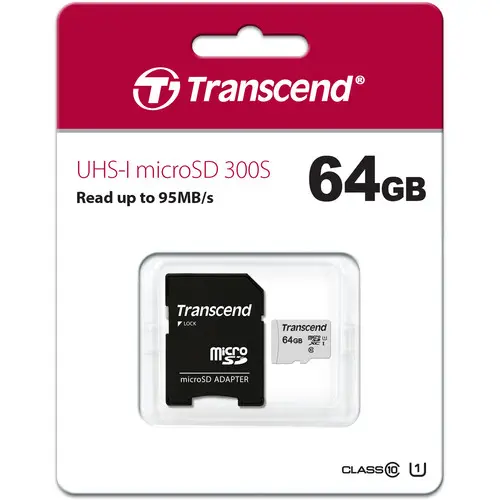 Transcend 64GB Micro SD UHS-I U1 Memory Card with Adapter (TS64GUSD300S-A) Transcend 64GB Micro SD UHS-I U1 Memory Card with Adapter (TS64GUSD300S-A)